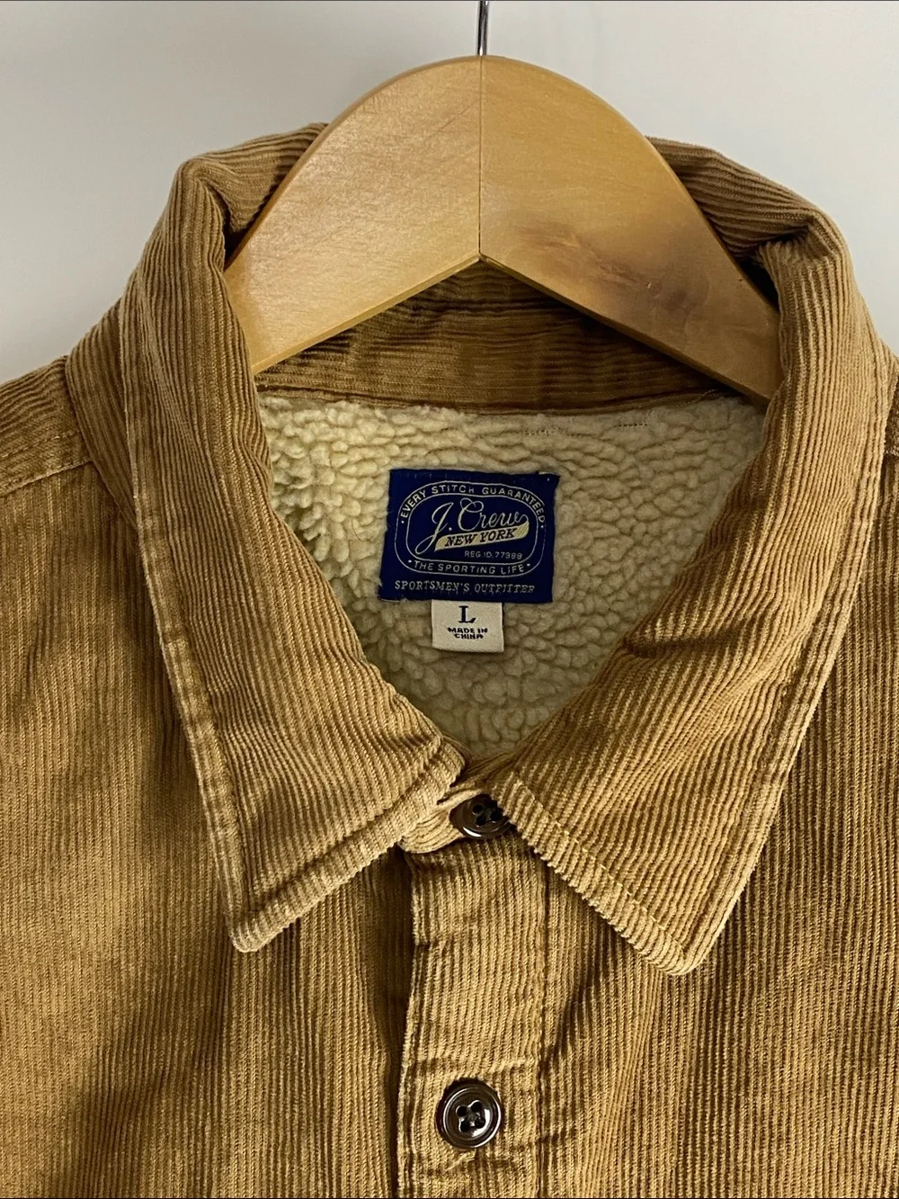 J.CREW Men's Sherpa Lined Corduroy Workshirt Jacket Size large Brown Button Up